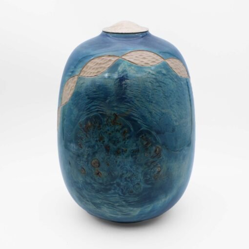 Phil Irons Blue Wooden Urn Handmade UK
