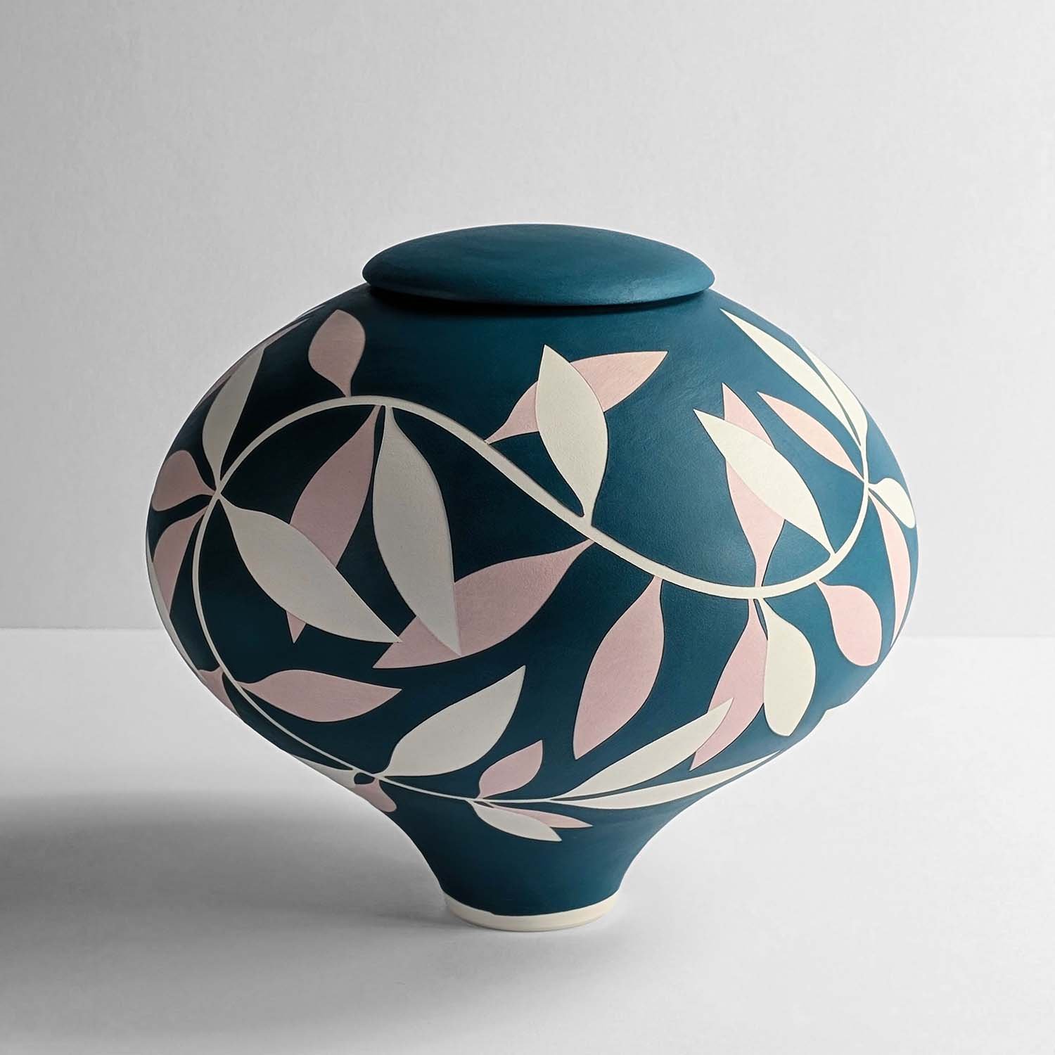 Leaf Ceramic Cremation Urn for Ashes Handmade Ceramic Cremation Urn for Ashes Pink Blue Leaf peel and reveal Georgie Gardiner Artistic urn studios