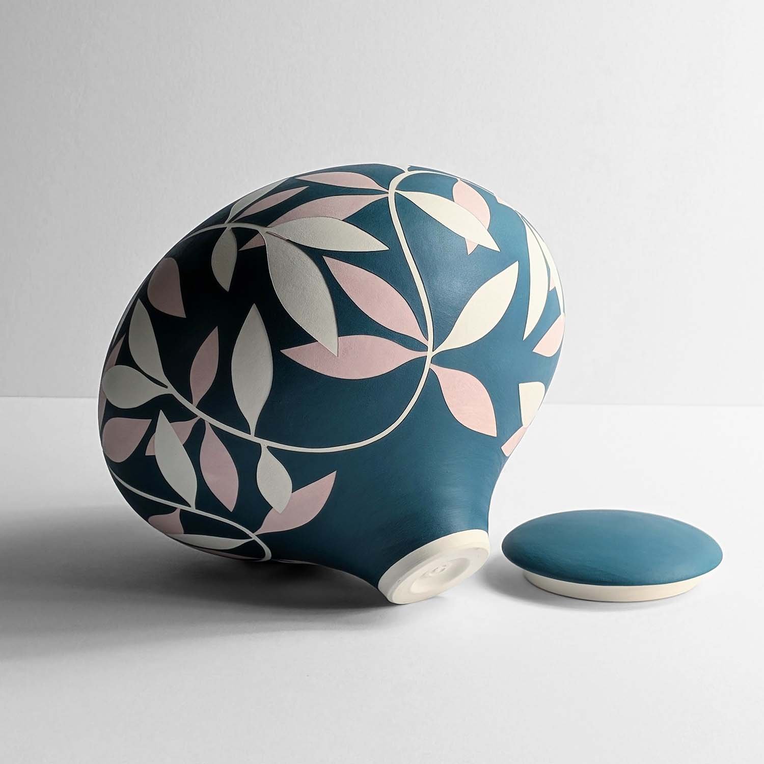 Leaf Ceramic Cremation Urn for Ashes Handmade Ceramic Cremation Urn for Ashes Pink Blue Leaf peel and reveal Georgie Gardiner Artistic urn studios