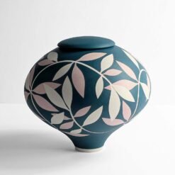 Handmade Ceramic Cremation Urn for Ashes Pink Blue Leaf peel and reveal Georgie Gardiner Artistic urn studios