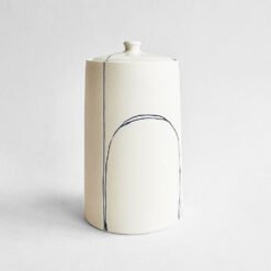 ceramic urns Porcelain Cremation Urn Lines V2 – white porcelain urn blue line design, handmade by Liz O’Dwyer - urn studios UK