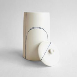 Porcelain Cremation Urn Lines V2 – white porcelain urn blue line design, handmade by Liz O’Dwyer - urn studios UK