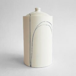 ceramic urns Porcelain Cremation Urn Lines V3 by Liz O’Dwyer – handmade porcelain urn with flowing blue line pattern Urn Studios
