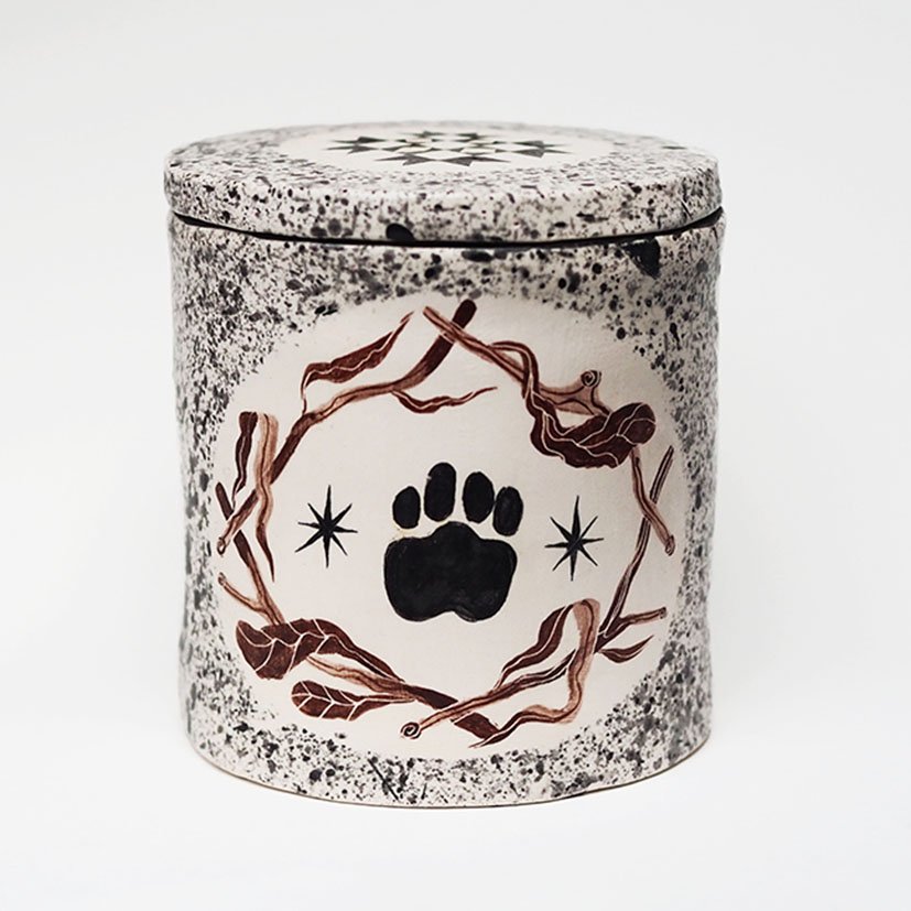 Paw Print in Twigs • Ceramic Pet Cremation Urn Paw Print in Twigs Handmade Ceramic Pet Urn for Ashes Cat Dog Cremation UK Evie May Adams Urn Studios Pets