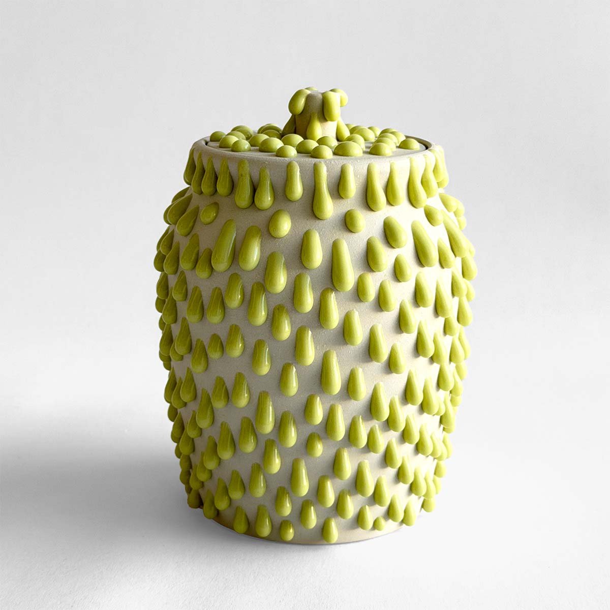 Gloopy • Lime Green Ceramic Keepsake Urn PK Ceramics Lime Green Gloppy Cremation Urn Artistic Handmade Contemporary Funerary Urns Urn Studios