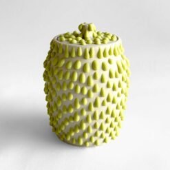 PK Ceramics Lime Green Gloppy Cremation Urn Artistic Handmade Contemporary Funerary Urns Urn Studios