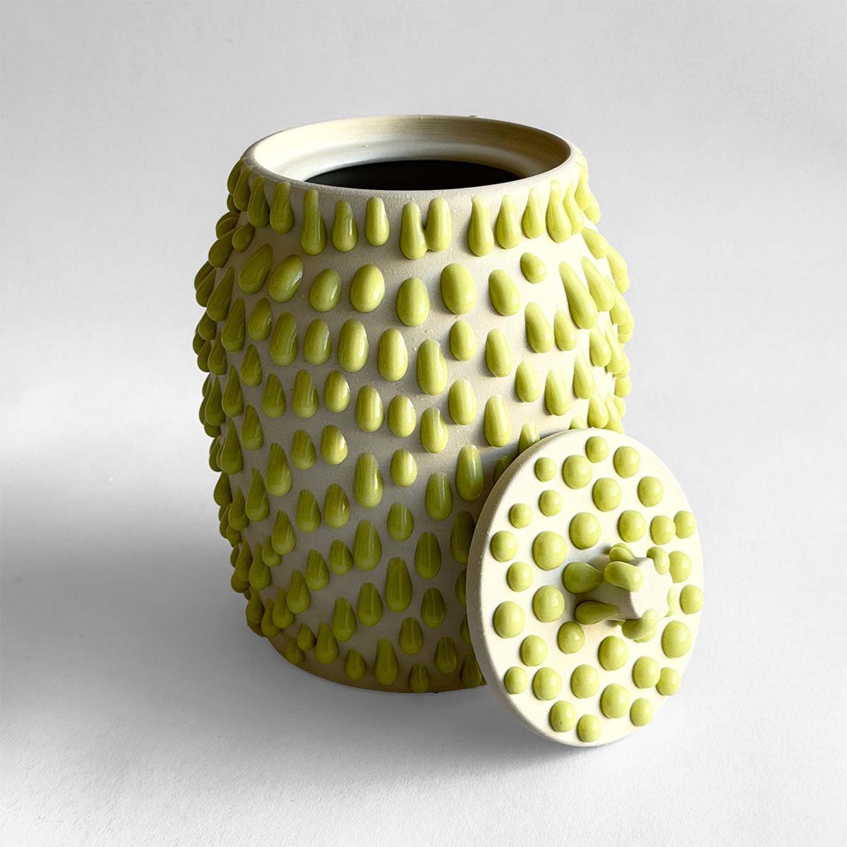 Gloopy • Lime Green Ceramic Keepsake Urn PK Ceramics Lime Green Gloppy Cremation Urn Artistic Handmade Contemporary Funerary Urns Urn Studios