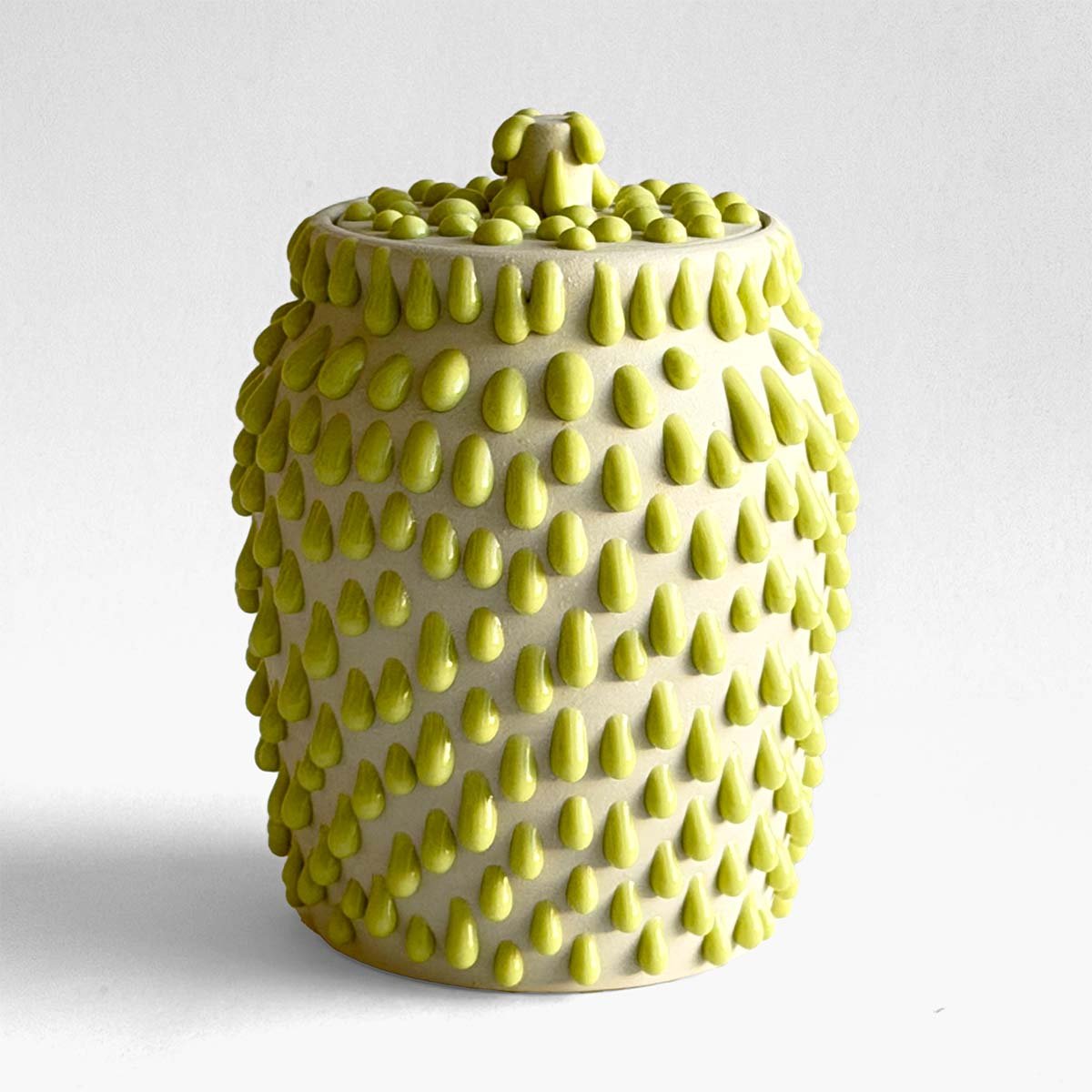 Gloopy • Lime Green Ceramic Keepsake Urn PK Ceramics Lime Green Gloppy Cremation Urn Artistic Handmade Contemporary Funerary Urns Urn Studios