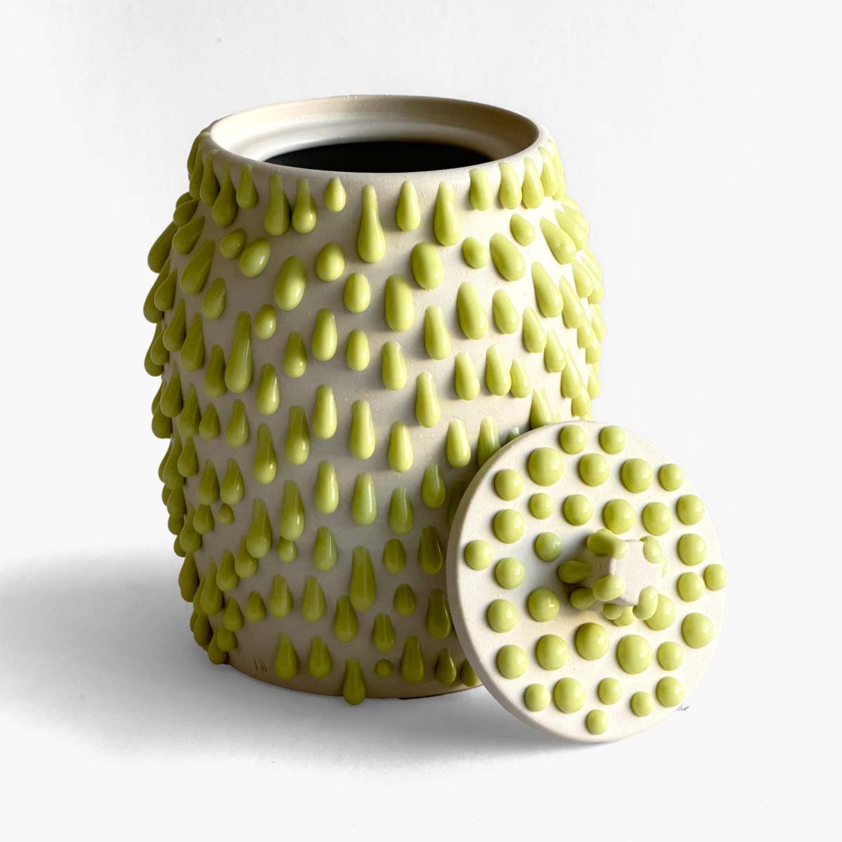 Gloopy • Lime Green Ceramic Keepsake Urn PK Ceramics Lime Green Gloppy Cremation Urn Artistic Handmade Contemporary Funerary Urns Urn Studios