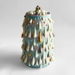 US Cremation Urns PK Ceramics Turquoise Gold Gloppy Cremation Urn Modern Artistic Handmade Contemporary Funerary Urns Urn Studios