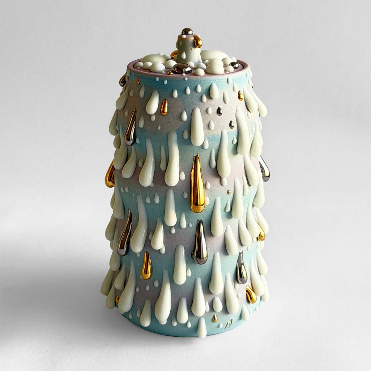 Gloopy • Turquoise Gold Cremation Urn for Ashes PK Ceramics Turquoise Gold Gloppy Cremation Urn Modern Artistic Handmade Contemporary Funerary Urns Urn Studios