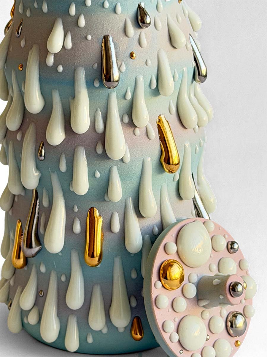 Gloopy • Turquoise Gold Cremation Urn for Ashes PK Ceramics Turquoise Gold Gloppy Cremation Urn Modern Artistic Handmade Contemporary Funerary Urns Urn Studios
