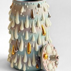Gloopy • Turquoise Gold Cremation Urn for Ashes PK Ceramics Turquoise Gold Gloppy Cremation Urn Modern Artistic Handmade Contemporary Funerary Urns Urn Studios
