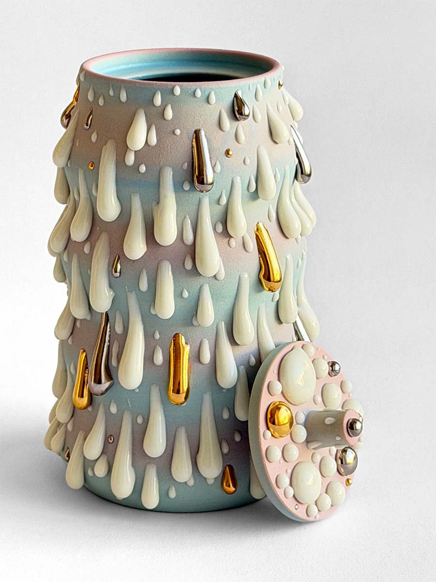 Gloopy • Turquoise Gold Cremation Urn for Ashes PK Ceramics Turquoise Gold Gloppy Cremation Urn Modern Artistic Handmade Contemporary Funerary Urns Urn Studios