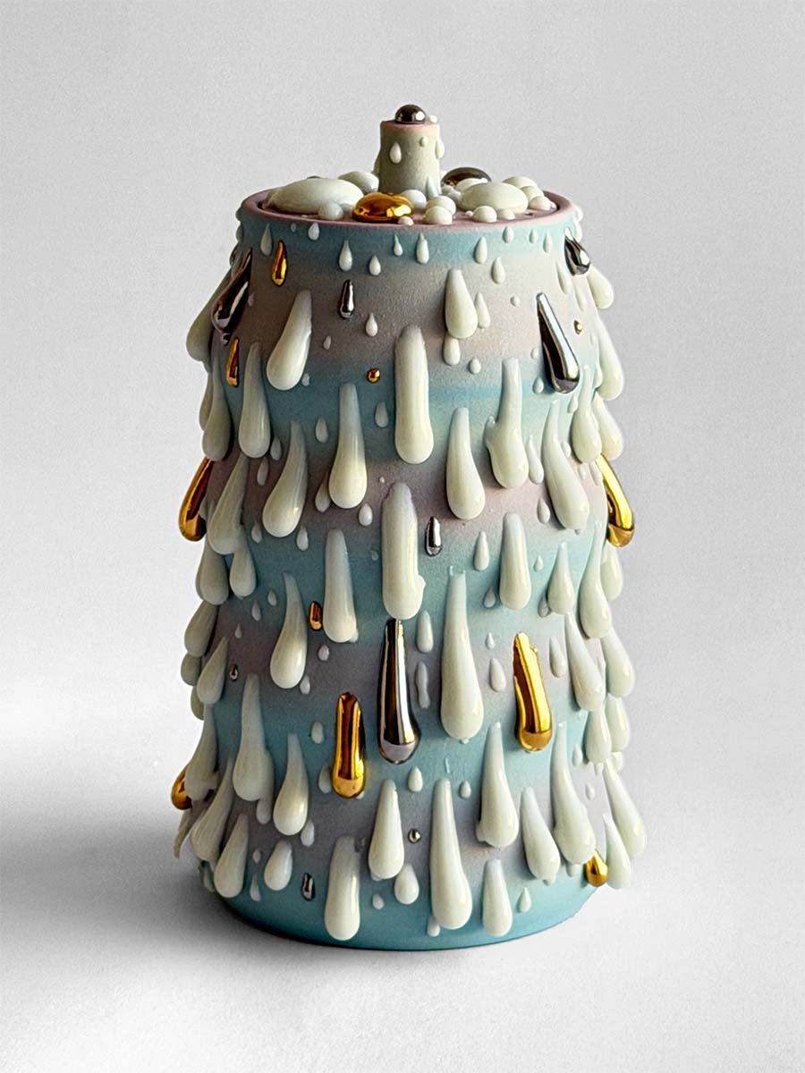 Gloopy • Turquoise Gold Cremation Urn for Ashes PK Ceramics Turquoise Gold Gloppy Cremation Urn Modern Artistic Handmade Contemporary Funerary Urns Urn Studios