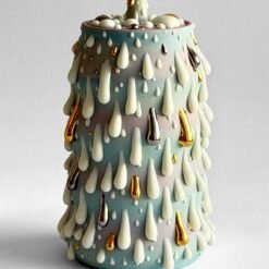 Gloopy • Turquoise Gold Cremation Urn for Ashes PK Ceramics Turquoise Gold Gloppy Cremation Urn Modern Artistic Handmade Contemporary Funerary Urns Urn Studios