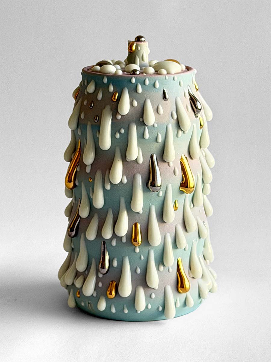 Gloopy • Turquoise Gold Cremation Urn for Ashes PK Ceramics Turquoise Gold Gloppy Cremation Urn Modern Artistic Handmade Contemporary Funerary Urns Urn Studios