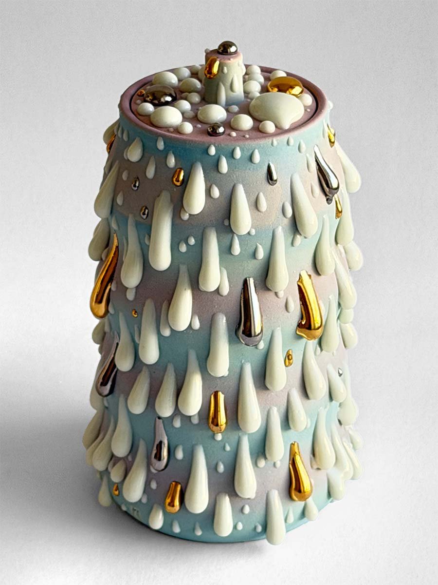 Gloopy • Turquoise Gold Cremation Urn for Ashes PK Ceramics Turquoise Gold Gloppy Cremation Urn Modern Artistic Handmade Contemporary Funerary Urns Urn Studios