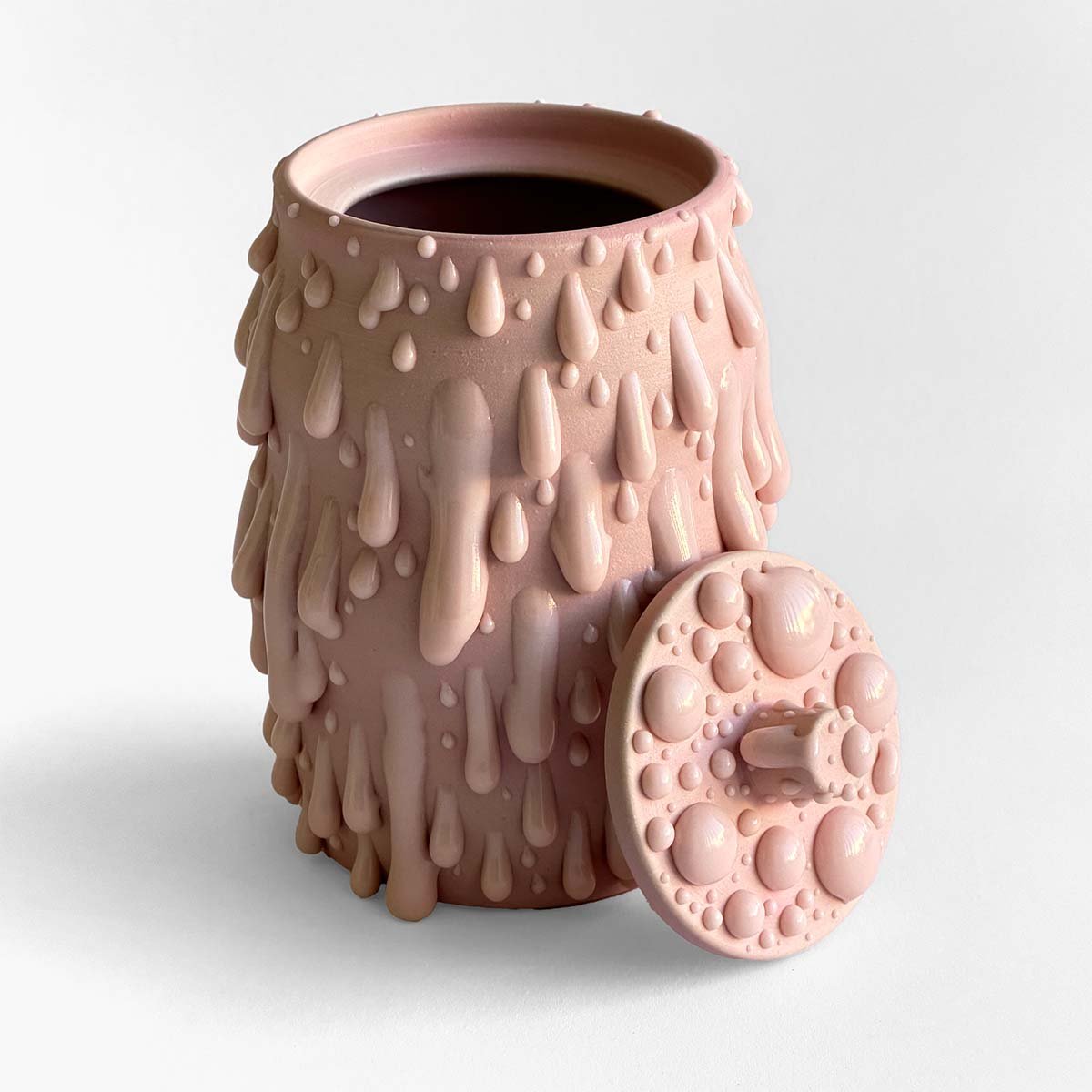 Gloopy • Pink Drops Keepsake Urn PK Ceramics Pink Gloppy Cremation Urn Modern Artistic Handmade Contemporary Funerary Urns Urn Studios