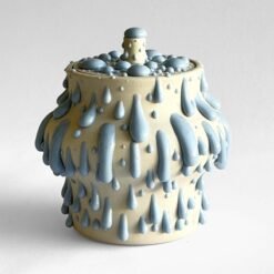 US Cremation Urns PK Ceramics White Blue Gloppy Cremation Urn Artistic Handmade Contemporary Funerary Urns Urn Studios