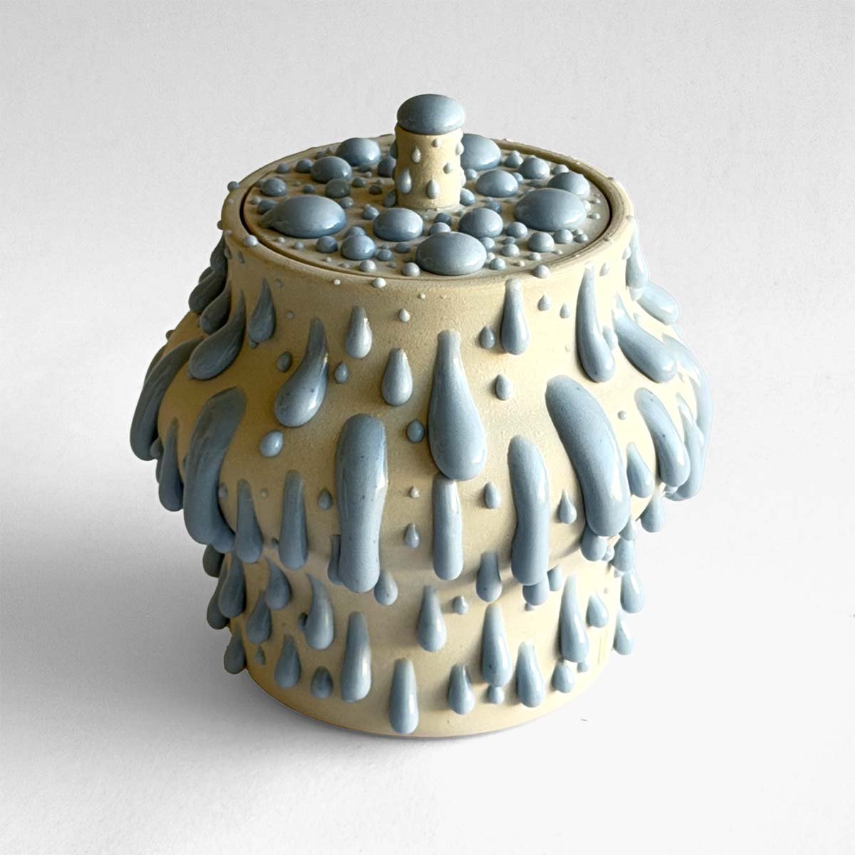 Gloopy • White Blue Ceramic Urn for Ashes PK Ceramics White Blue Gloppy Cremation Urn Artistic Handmade Contemporary Funerary Urns Urn Studios