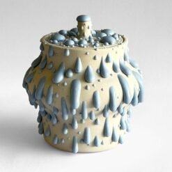 PK Ceramics White Blue Gloppy Cremation Urn Artistic Handmade Contemporary Funerary Urns Urn Studios