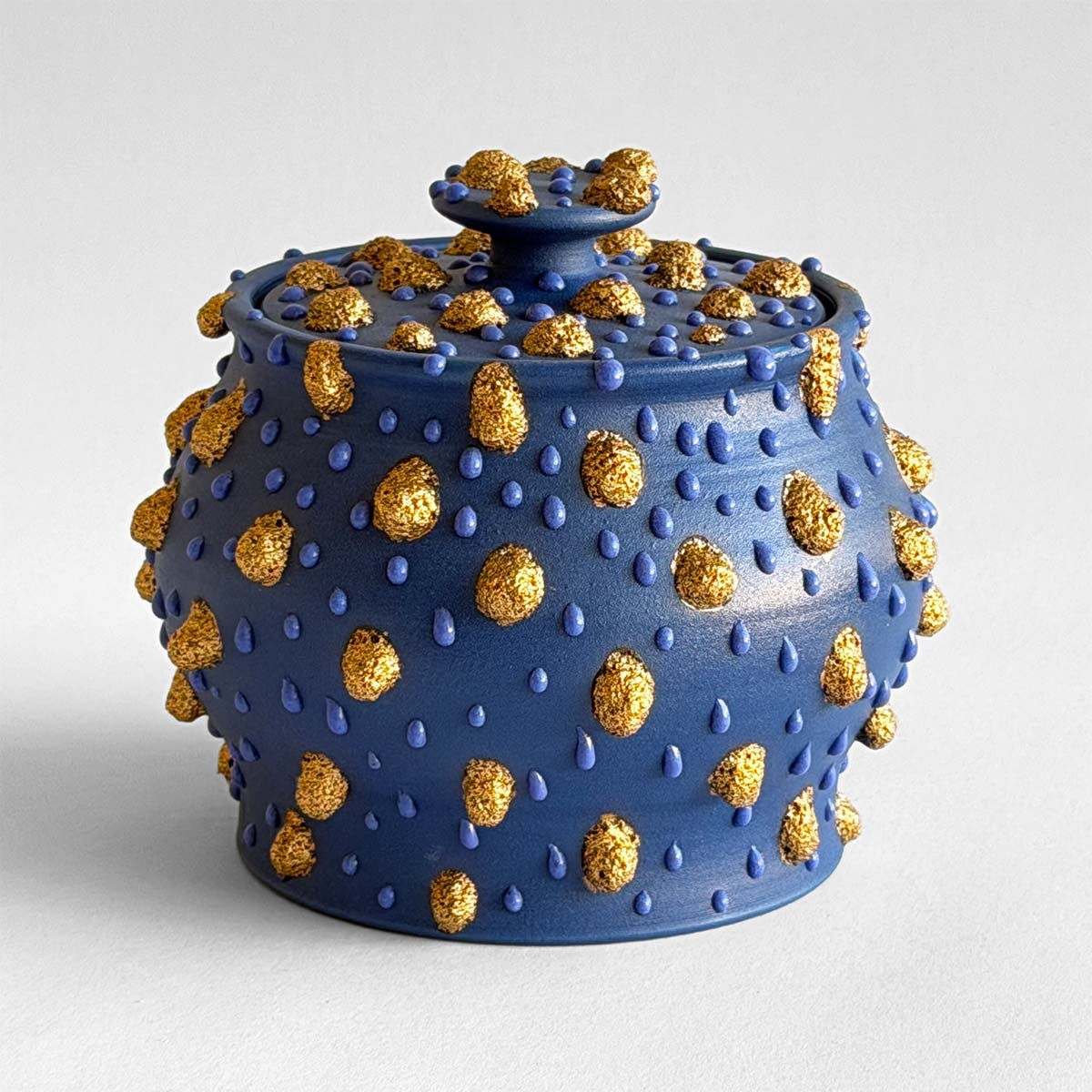 Gloopy • Royal Blue Gold Ceramic Keepsake Urn PK Ceramics Royal Blue Gold Gloppy Cremation Urn Modern Artistic Handmade Contemporary Funerary Urns Urn Studios