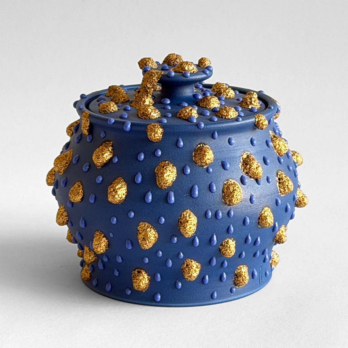 Gloopy • Royal Blue Gold Ceramic Keepsake Urn PK Ceramics Royal Blue Gold Gloppy Cremation Urn Modern Artistic Handmade Contemporary Funerary Urns Urn Studios