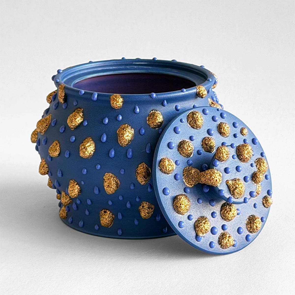 Gloopy • Royal Blue Gold Ceramic Keepsake Urn PK Ceramics Royal Blue Gold Gloppy Cremation Urn Modern Artistic Handmade Contemporary Funerary Urns Urn Studios