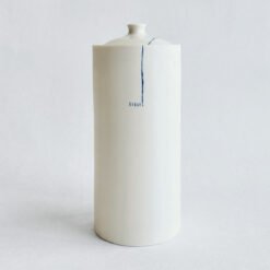 Porcelain Cremation Urn Lines V4 – white porcelain urn blue line design, handmade by Liz O’Dwyer - urn studios UK