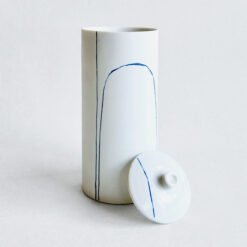 Liz O'Dwyer Porcelain Cremation Urn Blue Line White Urn Studios Handmade Artistic Urns UK