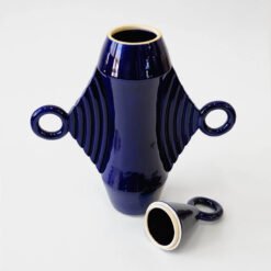 Beginner Ceramics Handmade Artistic Cremation Vessel Large Royal Blue Urn Studios USA