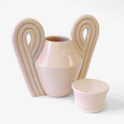 Beginner Ceramics Handmade Artistic Cremation Vessel Medium Peach Urn Studios USA