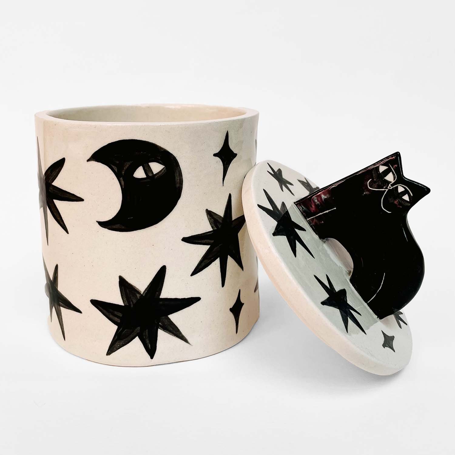 Dreams • Ceramic Cat Cremation Urn Anna Soba Cat Urn Studios Pets Dreams Stars Moons Black & White Cremation UK