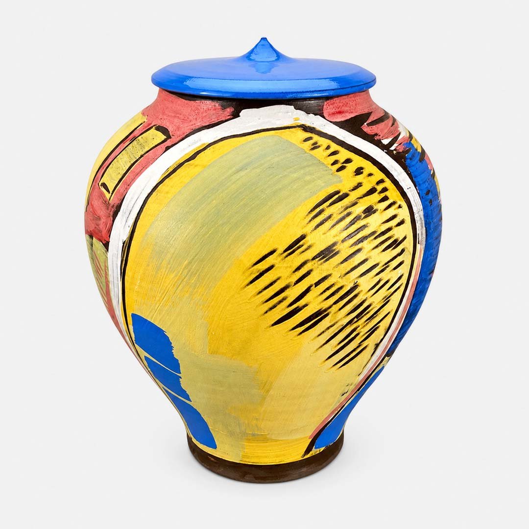 Palette • Cremation Urn for Ashes Róbert Bende Artistic Ceramic Cremation Urn for Ashes Handpainted Palette Colourful Urn Studios UK