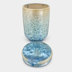 Crystal Tide • Ceramic Cremation Urn Robert Bende Crystal Ceramic Cremation Urn for Ashes Handmade in UK Urn Studios Pale Blue Beige Urns