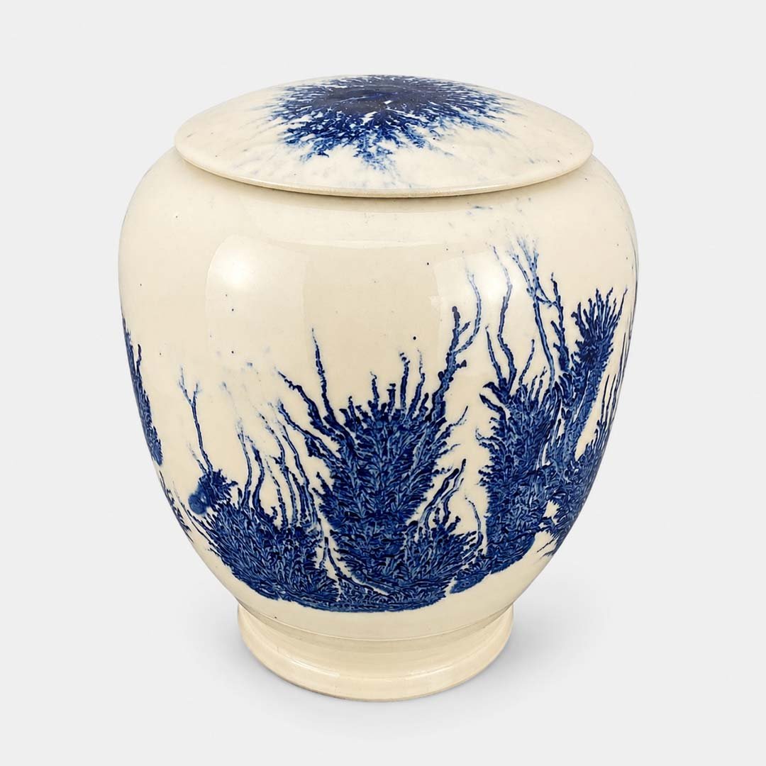 Cobalt Grove • Ceramic Urn for Ashes Robert Bende Cobolt Blue Ink Ceramic Cremation Urn for Ashes UK Urn Studios Artistic Handmade
