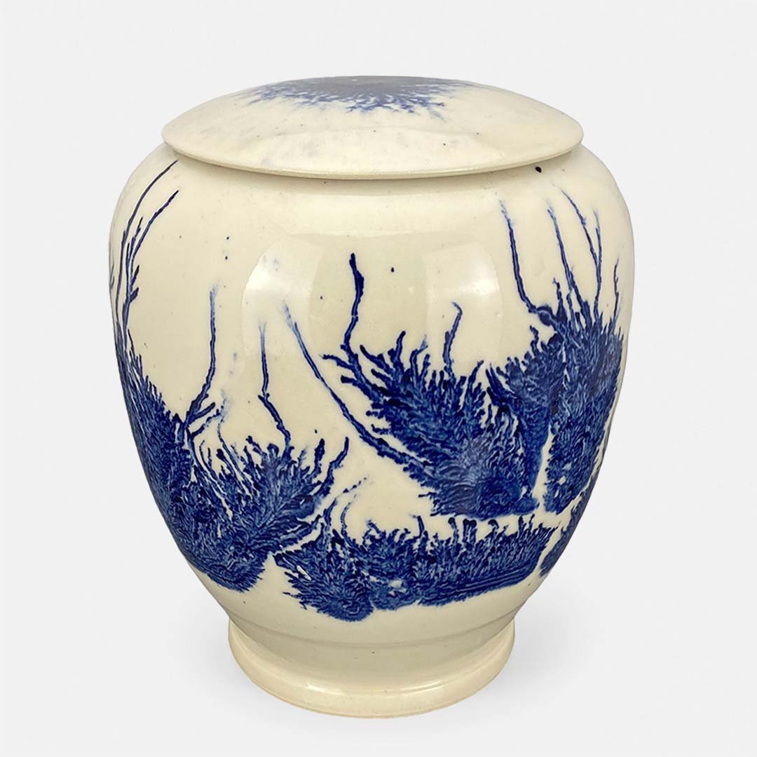 Cobalt Grove • Ceramic Urn for Ashes Robert Bende Cobolt Blue Ink Ceramic Cremation Urn for Ashes UK Urn Studios Artistic Handmade