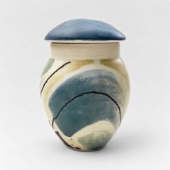 Gilly Whittington Handmade Painted Blue Urns for Ashes Artistic Colourful Stripes UK Urn Studios