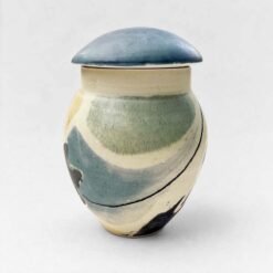 Gilly Whittington Handmade Painted Blue Urns for Ashes Artistic Colourful Stripes UK Urn Studios